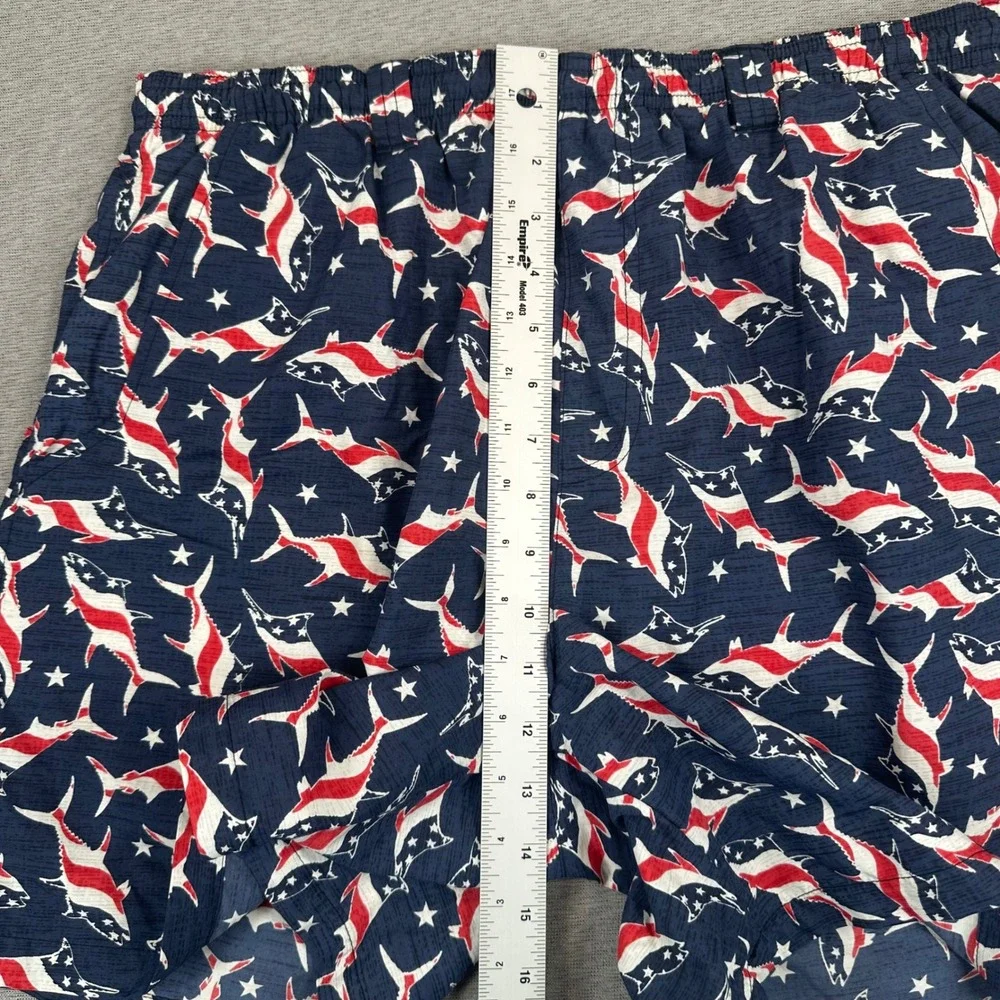 Columbia PFG Swim Trunks‎ Mens Large Navy Red White Americana Shark Star AOP